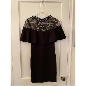 Lulu’s cocktail dress. Bodycon fit with beautiful flower embroidery scoop neck